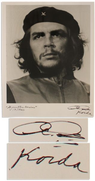 Original 16 x 20 Print of Iconic Che Guevara Photograph -- Heroic Warrior Image Signed by Photographer Alberto Korda -- Increasingly Scarce Photograph