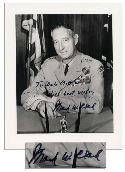 U.S. Army General Mark W. Clark Signed 8 x 10 Semi-Matte Photo -- Distinguished Service Cross Recipient -- Fine Condition