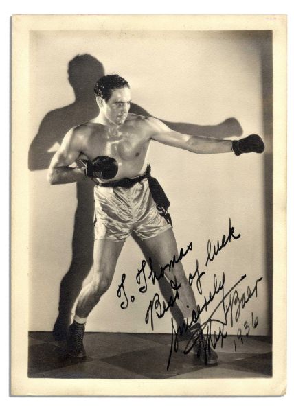 Max Baer 5 x 7 Signed Photo -- To Thomas / Best of luck / Sincerely / Max Baer / 1936 -- Matte Photo Is Near Fine 
