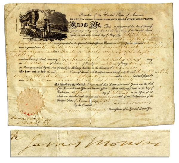 James Monroe Land Grant Signed as President