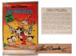 Carl Barks Signed Limited Edition Donald Duck Poster -- 24 x 36 Numbered 53/500 With Disney COA -- Near Fine