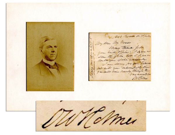 Oliver Wendell Holmes Sr. Autograph Letter Signed -- ...I am sorry for your tribulations but with your indomitable spirit you will come bravely through them...