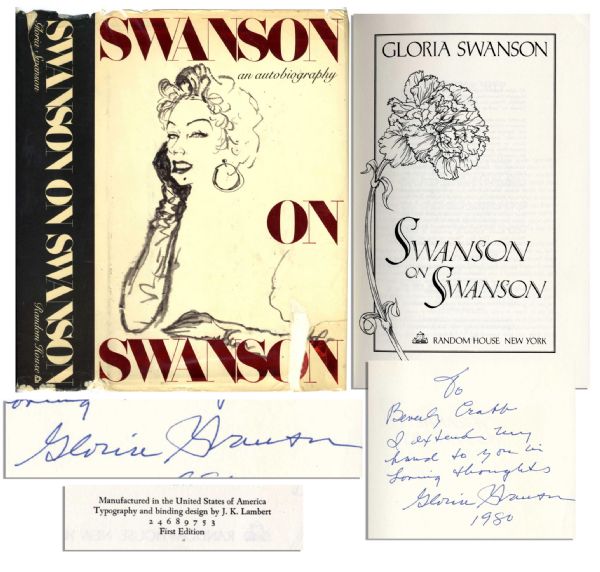Gloria Swanson Signed Memoir -- Swanson On Swanson -- First Edition -- Good