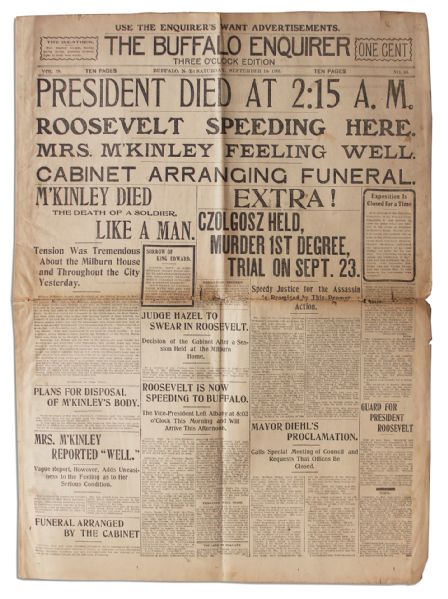 The Buffalo Enquirer 14 September 1901 Reporting on President McKinleys Death -- ...McKinley Died the Death of a Soldier, Like a Man...