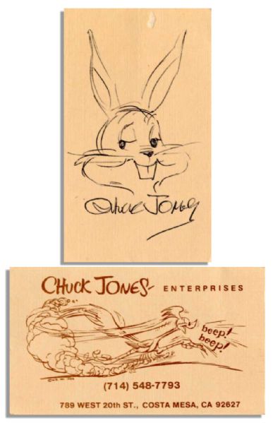 One-of-a-Kind Bugs Bunny Sketch Hand-Drawn and Signed by Creator Chuck Jones -- On Chuck Jones Business Card