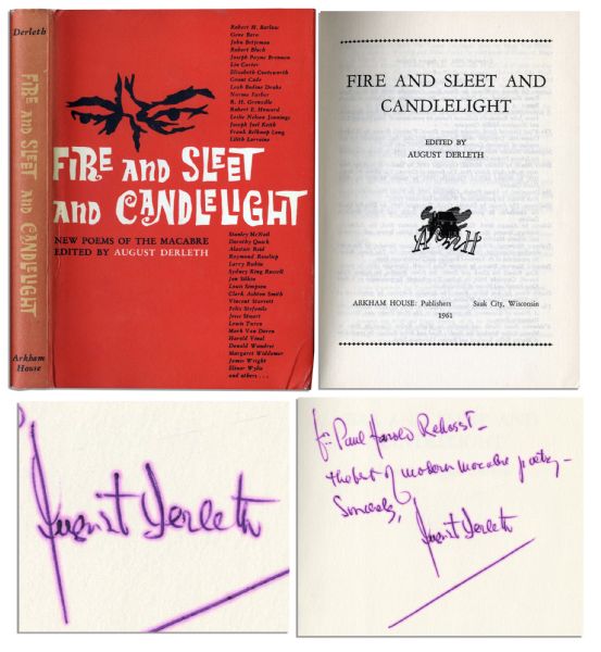 Rare Signed First Edition of Fire & Sleet & Candlelight by August Derleth -- ...the best of modern macabre poetry...