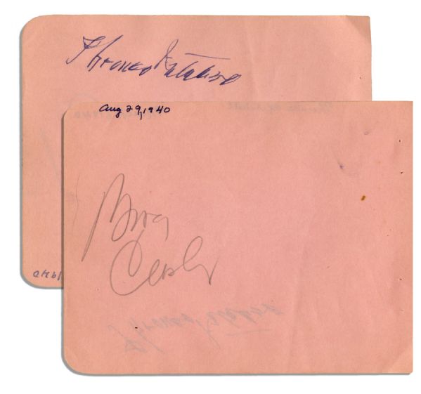 Bing Crosby & Thomas Mitchell Each Sign a Side of a 5.75 x 4.5 Page -- Crosby in Pencil, Mitchell in Pen -- Very Good