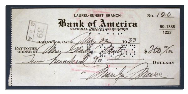 Check Written and Signed by Marilyn Monroe