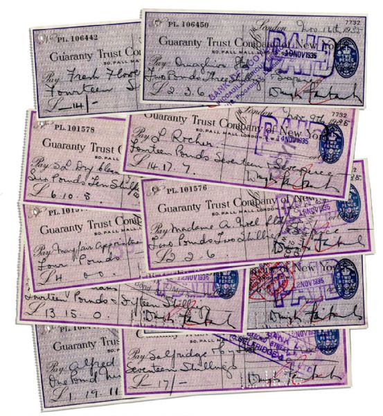 Douglas Fairbanks, Sr. 1935 Single Signed Checks -- Lot of 10