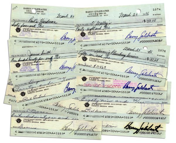 Lot of 10 Checks Signed by Mr. Conservative, Barry Goldwater