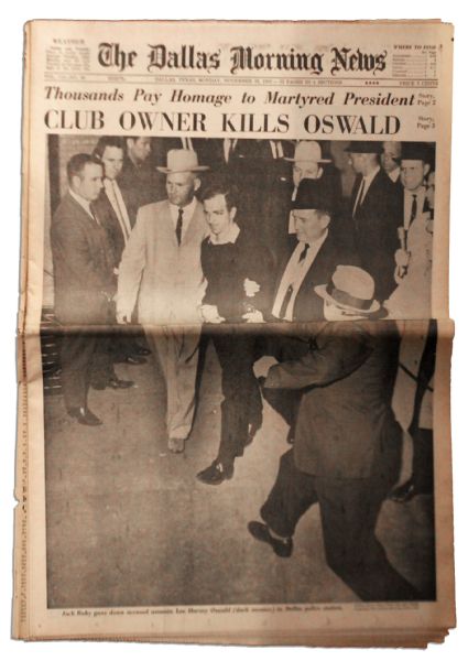 JFK Assassination Newspaper -- The Dallas Morning News -- 25 November 1963 -- Announcing Oswalds Death