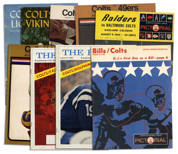 Lot of Nine Baltimore Colts 1960s Programs -- O.J.s First Day as a Bill