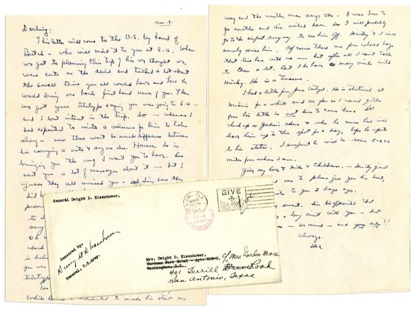 Dwight Eisenhower WWII Autograph Letter Signed -- ...we thought we were cute as the devil...We are having a hard time lately with flying... -- With Original Enveloped Also Signed by Eisenhower