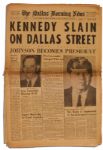 JFK Assassination Newspaper -- The Dallas Morning News From 23 November 1963 -- KENNEDY SLAIN ON DALLAS STREET
