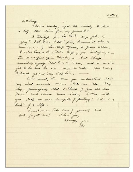 General Dwight Eisenhower WWII Autograph Letter Signed to His Wife Discussing His Son, Johns Wartime Safety, ...Im so wrapped up in that boy -- but I keep reminding myself that he is a man...