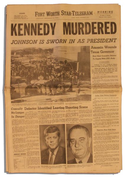 23 November 1963 Edition of The Fort Worth Star-Telegram Newspaper -- KENNEDY MURDERED