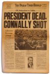 JFK Assassination Newspaper -- Dallas Times Herald -- 22 November 1963 -- PRESIDENT DEAD, CONNALLY SHOT -- First Issue Printed Before Oswalds Identity Was Known