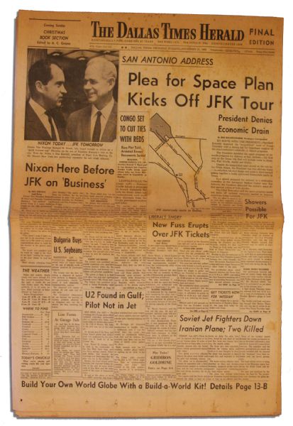 The Dallas Times Herald 21 November 1963 Evening Edition -- Detailing President Kennedys Motorcade Route Hours Before the Fateful Tragedy