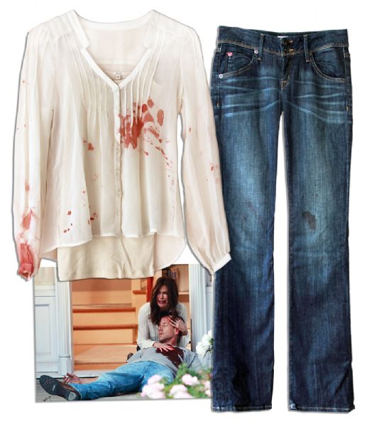 Desperate Housewives Teri Hatchers Screen-Worn Wardrobe Ensemble From The Shows Final Season -- Blouse Dyed to Appear Bloodstained From Her Characters Husbands Murder