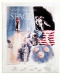 NASA Pilots Signed Lithograph -- Neil Armstrong, Gene Cernan, Pete Conrad, John Glenn, Rick Hauck, Jack Lousma, James Lovell, Wally Schirra & Alan Shepard -- Near Fine Condition