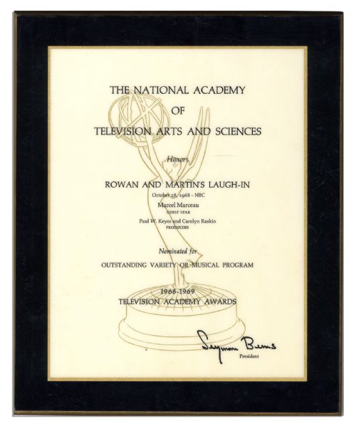 Rowan and Martins Laugh-In Original 1969 Emmy Nomination for Outstanding Variety Act -- Which the Successful Show Went on to Win