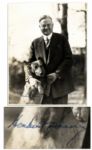 Herbert Hoover Signed 8 x 10 Photo -- Posing With His Dog King Tut