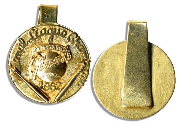 Larry Jansens Engraved 14k Gold San Francisco Giants 1962 National League Champions Money Clip -- From His Personal Estate