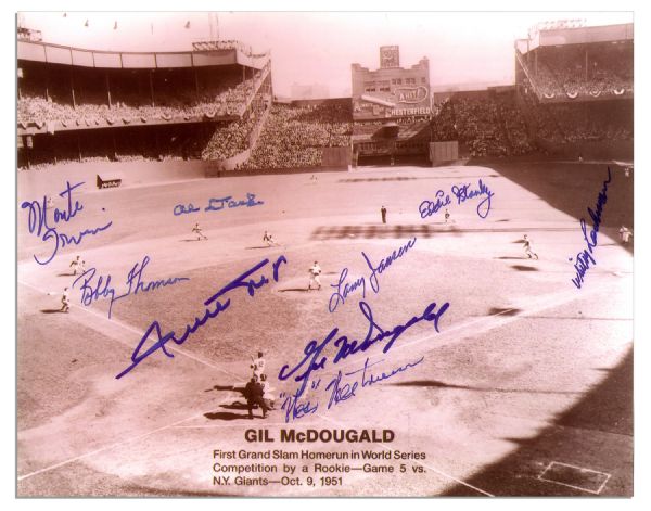 10 x 8 Signed Photo of Gil McDougalds 1951 World Series Grand Slam -- With 9 Signatures in Total Including McDougald, Larry Jansen, Bobby Thomson -- From the Larry Jansen Estate