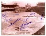 10 x 8 Signed Photo of Gil McDougalds 1951 World Series Grand Slam -- With 9 Signatures in Total Including McDougald, Larry Jansen, Bobby Thomson -- From the Larry Jansen Estate