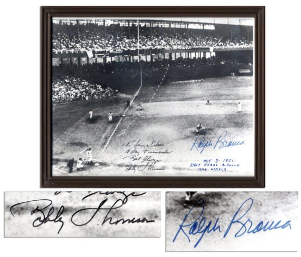 Photo of the Famous Shot Heard Round The World Signed by Pitcher Ralph Branca & Hitter Bobby Thomson -- Dedicated to Larry Jansen, From His Personal Estate