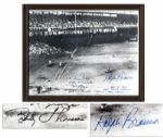 Photo of the Famous Shot Heard Round The World Signed by Pitcher Ralph Branca & Hitter Bobby Thomson -- Dedicated to Larry Jansen, From His Personal Estate