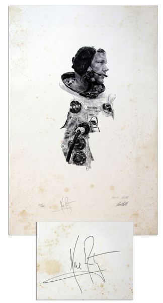 Neil Armstrong Signed Lithograph -- NASA Artist Paul Calles Rendition of Armstrong Crafted Immediately Before The Launch to The Moon