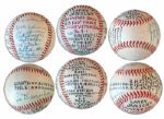 Larry Jansen Signed Baseball in Celebration of His 100th MLB Win -- Also Signed by Bobby Thomson, Al Dark, Dave Williams, Whitey Lockman, Hank Thompson, Don Mueller & Bob Elliott -- 1952