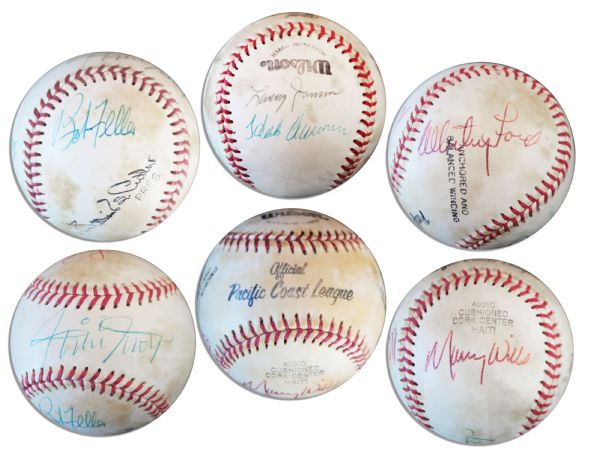 Willie Mays Signs the Sweet Spot of Pacific Coast League Baseball -- With HOFers Whitey Ford & Bob Feller & MVP Maury Wills -- From Estate of Larry Jansen -- With PSA/DNA COA