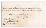 Confederate Vice-President Alexander Stephens Autograph Quote Signed -- ...Honor and shame from no condition rise. Act well your part, there all honor lies...