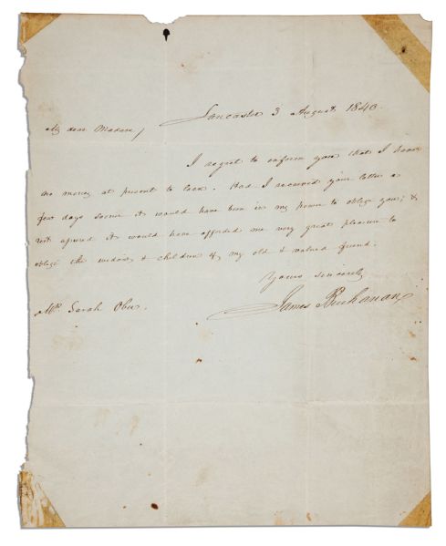 James Buchanan Autograph Letter Signed -- ...I have no money at present to loan...