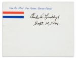 Charles Lindbergh Signed Envelope -- Signed the Day Before His Famous 1941 America First Anti-War Speech
