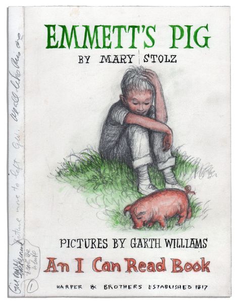 Garth Williams Drawing For The Cover of Emmetts Pig -- With an Initialed Note in His Hand Regarding Changes For The Next Draft