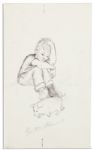 Childrens Book Illustrator Garth Williams Signed Drawing -- Early Cover Art For the 1959 Book Emmetts Pig
