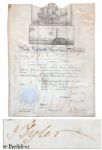 John Tyler 1842 Ships Paper Signed as President -- Countersigned by Daniel Webster as Secretary of State