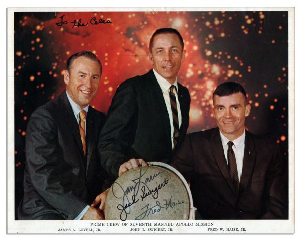 Apollo 13 Crew-Signed 10 x 8 Photo -- Issued by NASA Before The Nearly Disastrous Mission -- James Lovell, Jack Swigert & Fred Haise