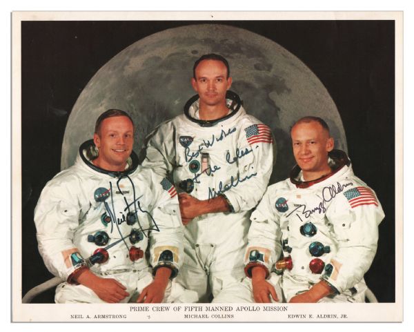 Apollo 11 Crew-Signed 10 x 8 NASA Photo -- Neil Armstrong, Michael Collins & Buzz Aldrin