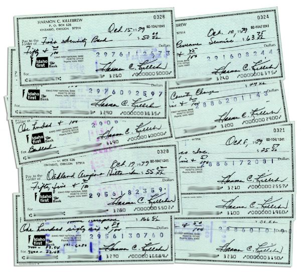 Harmon Killebrew Signed Personal Checks -- Lot of 10