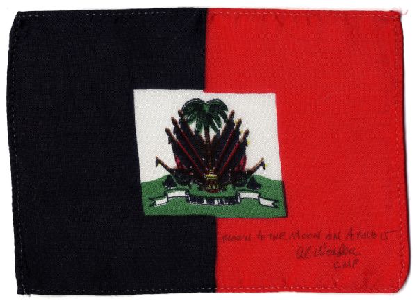 Apollo 15 Flown 6 x 4 Haiti Flag -- Signed & Inscribed Flown to the Moon on Apollo 15 by NASA Astronaut Al Worden -- Fine -- Also With COA by Worden