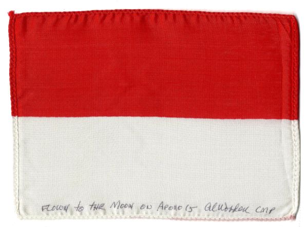 Apollo 15 Flown 6 x 4 Indonesia Flag -- Signed & Inscribed Flown to the Moon on Apollo 15 by NASA Astronaut Al Worden -- Near Fine -- Also With COA by Worden