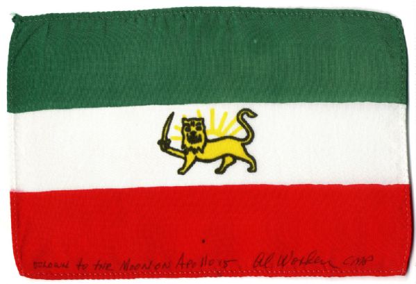 Apollo 15 Flown 6 x 4 Iran Flag -- Signed & Inscribed Flown to the Moon on Apollo 15 by NASA Astronaut Al Worden -- Near Fine -- Also With COA by Worden