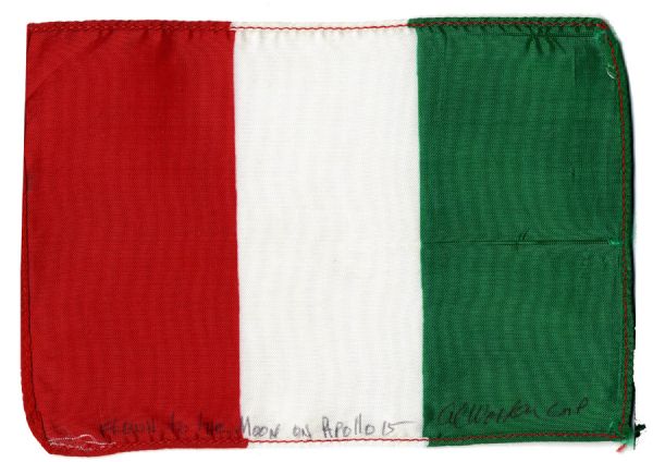 Apollo 15 Flown 6 x 4 Ivory Coast Flag -- Signed & Inscribed Flown to the Moon on Apollo 15 by NASA Astronaut Al Worden -- Near Fine -- Also With COA by Worden