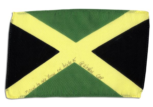 Apollo 15 Flown 6 x 4 Jamaica Flag -- Signed & Inscribed Flown to the Moon on Apollo 15 by NASA Astronaut Al Worden -- Near Fine -- Also With COA by Worden