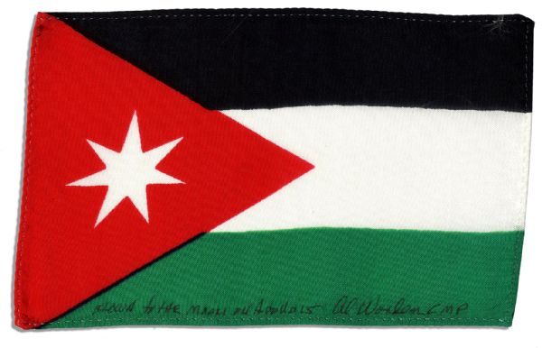 Apollo 15 Flown 6 x 4 Jordan Flag -- Signed & Inscribed Flown to the Moon on Apollo 15 by NASA Astronaut Al Worden -- Near Fine -- Also With COA by Worden