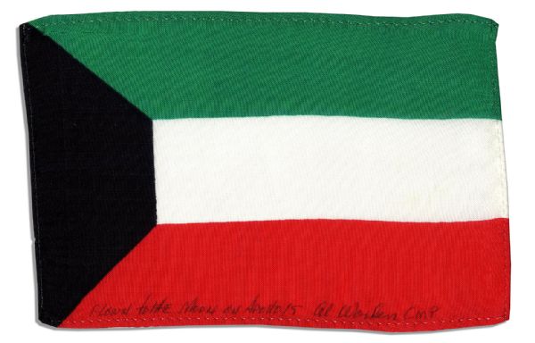 Apollo 15 Flown 6 x 4 Kuwait Flag -- Signed & Inscribed Flown to the Moon on Apollo 15 by NASA Astronaut Al Worden -- Near Fine -- Also With COA by Worden